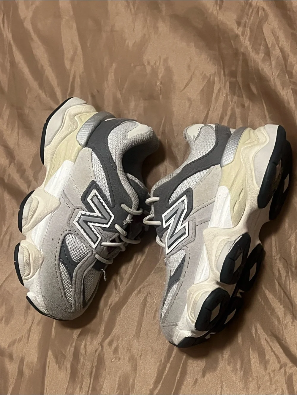New Balance Kids Gray and White Mesh Suede Sneakers